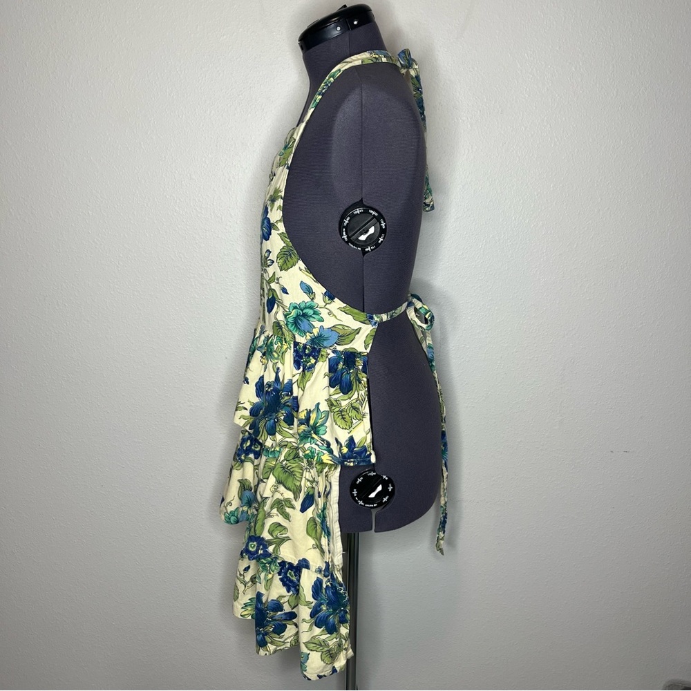 April Cornell Butter Yellow Floral Print Tiered Ruffle Dress Apron Holiday - Picture 2 of 8
